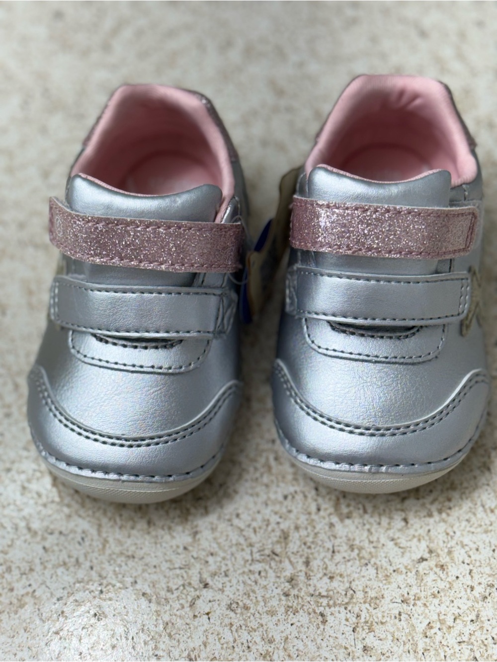 Stride Rite Silver Toddlers' Sneakers with Pink Glitter Strap
